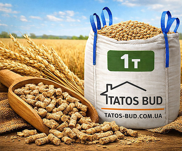 Пелети з висівок пшениці — екологічне паливо від TATOS BUD Пелети з висівок пшениці у біг бегах по 1т — TATOS BUD